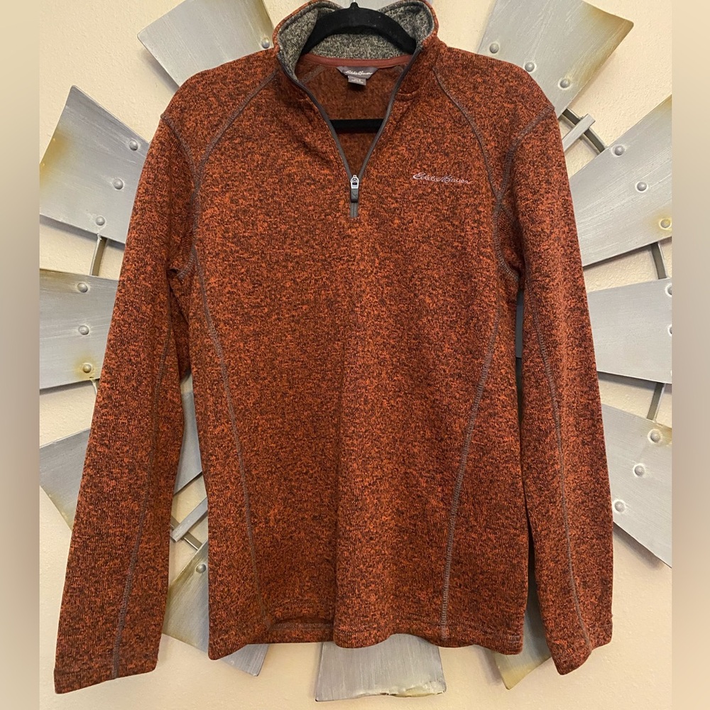 Eddie Bauer Men's Quarter Zip-Up Sweater in Burnt Orange